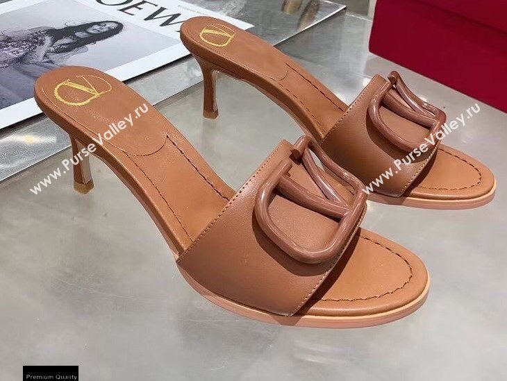 Valentino Heel 6.5cm VLogo Leather Mules Brown 2020 (modeng-20112804)