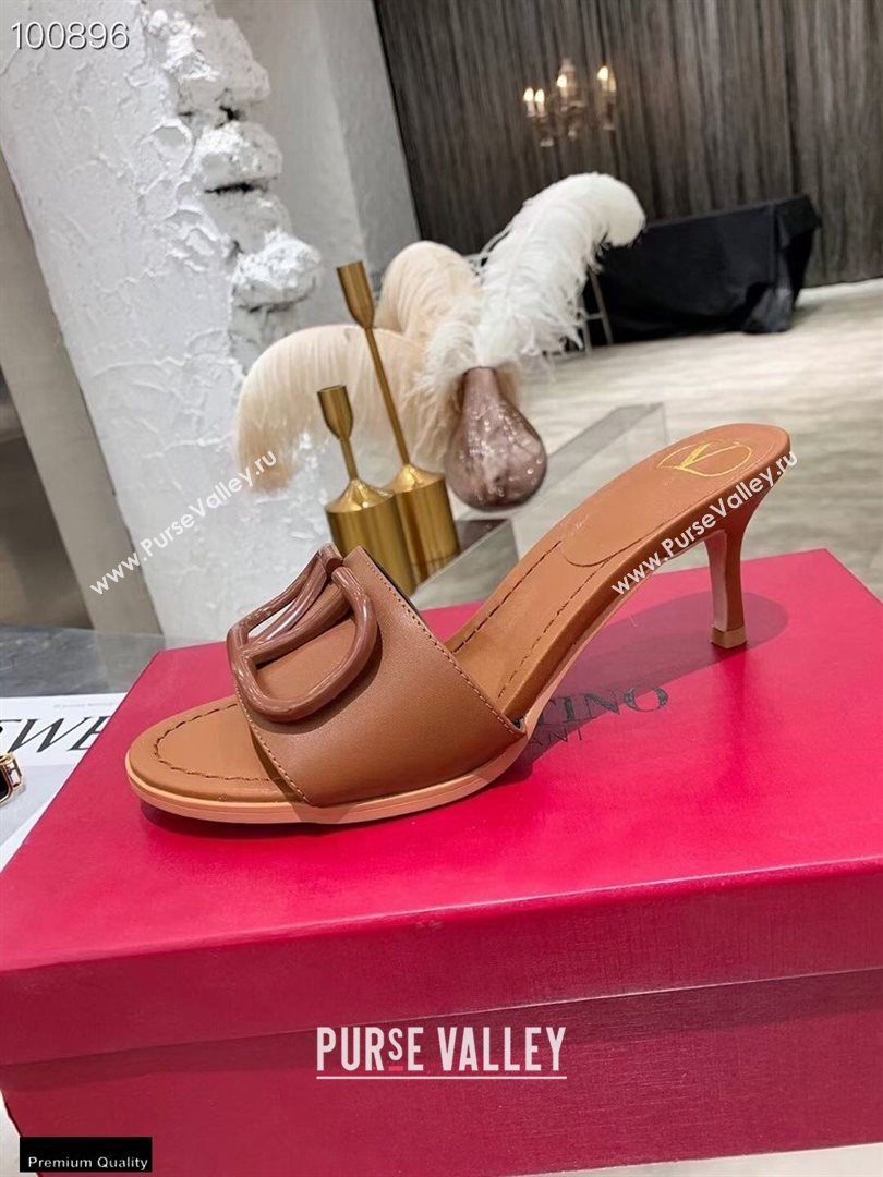 Valentino Heel 6.5cm VLogo Leather Mules Brown 2020 (modeng-20112804)