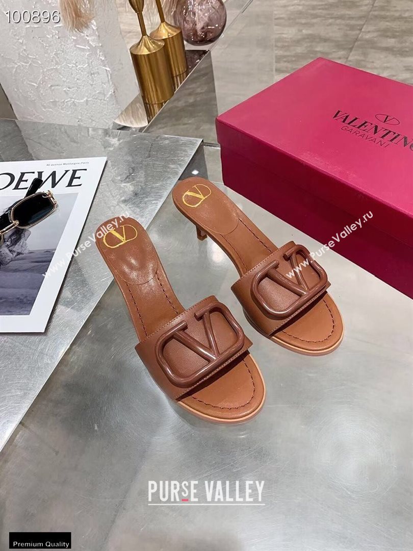 Valentino Heel 6.5cm VLogo Leather Mules Brown 2020 (modeng-20112804)