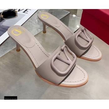 Valentino Heel 6.5cm VLogo Leather Mules Gray 2020 (modeng-20112805)