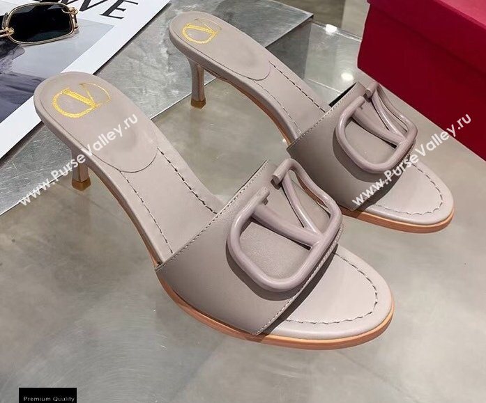 Valentino Heel 6.5cm VLogo Leather Mules Gray 2020 (modeng-20112805)