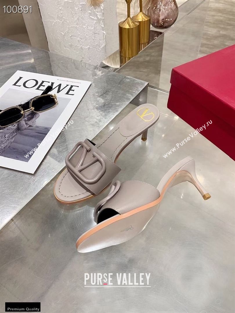 Valentino Heel 6.5cm VLogo Leather Mules Gray 2020 (modeng-20112805)