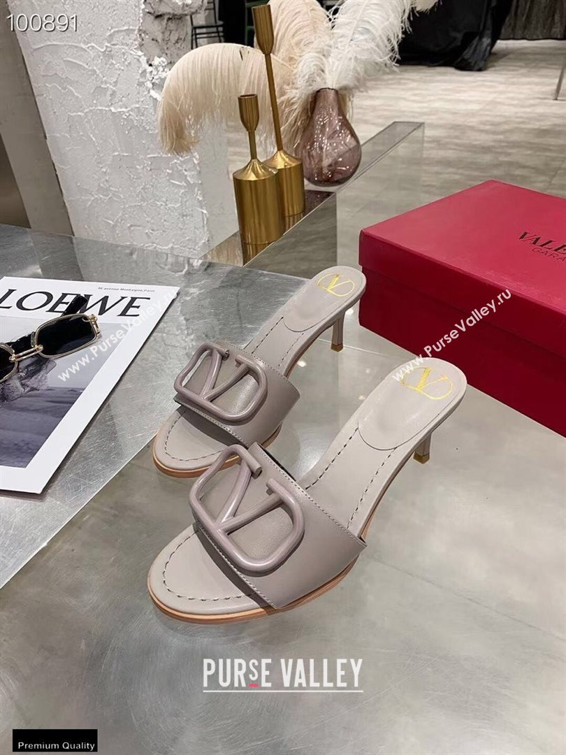 Valentino Heel 6.5cm VLogo Leather Mules Gray 2020 (modeng-20112805)