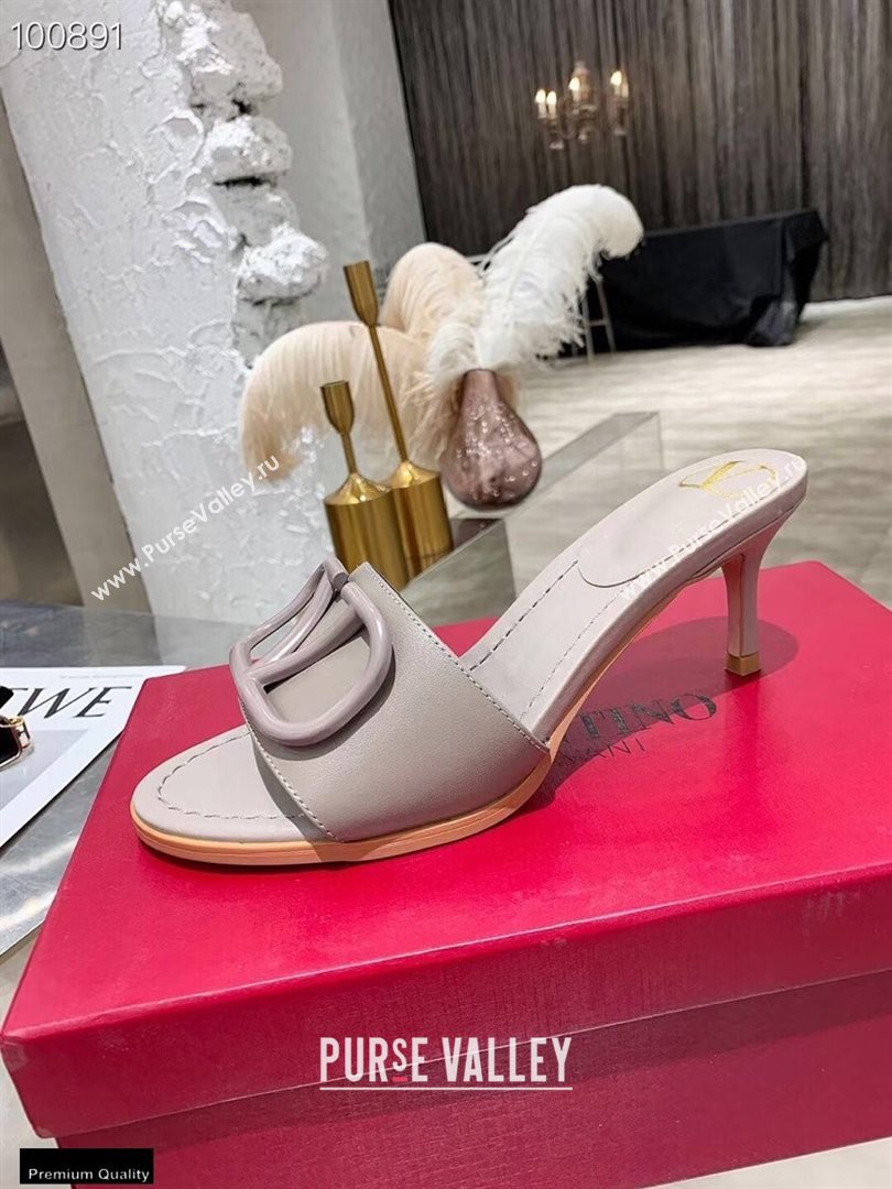 Valentino Heel 6.5cm VLogo Leather Mules Gray 2020 (modeng-20112805)