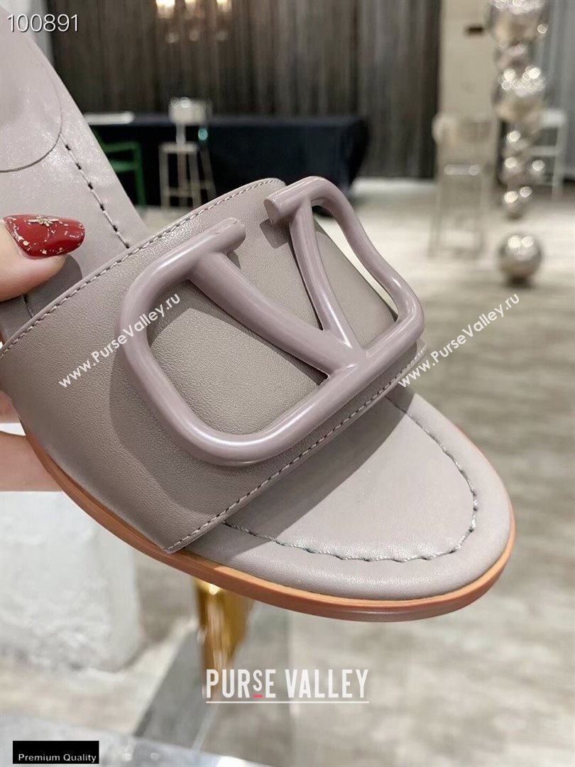 Valentino Heel 6.5cm VLogo Leather Mules Gray 2020 (modeng-20112805)