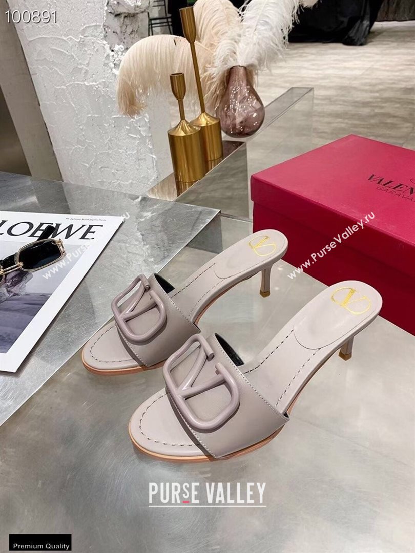 Valentino Heel 6.5cm VLogo Leather Mules Gray 2020 (modeng-20112805)