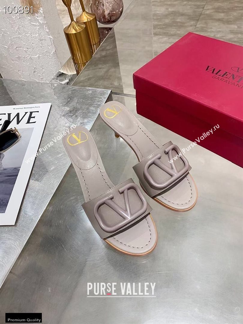 Valentino Heel 6.5cm VLogo Leather Mules Gray 2020 (modeng-20112805)