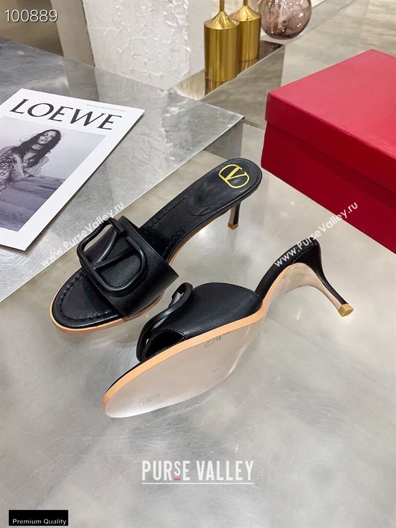 Valentino Heel 6.5cm VLogo Leather Mules Black 2020 (modeng-20112801)