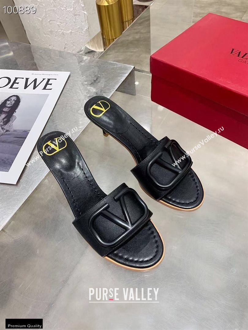 Valentino Heel 6.5cm VLogo Leather Mules Black 2020 (modeng-20112801)