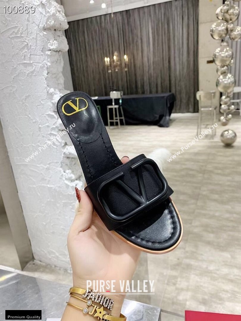 Valentino Heel 6.5cm VLogo Leather Mules Black 2020 (modeng-20112801)