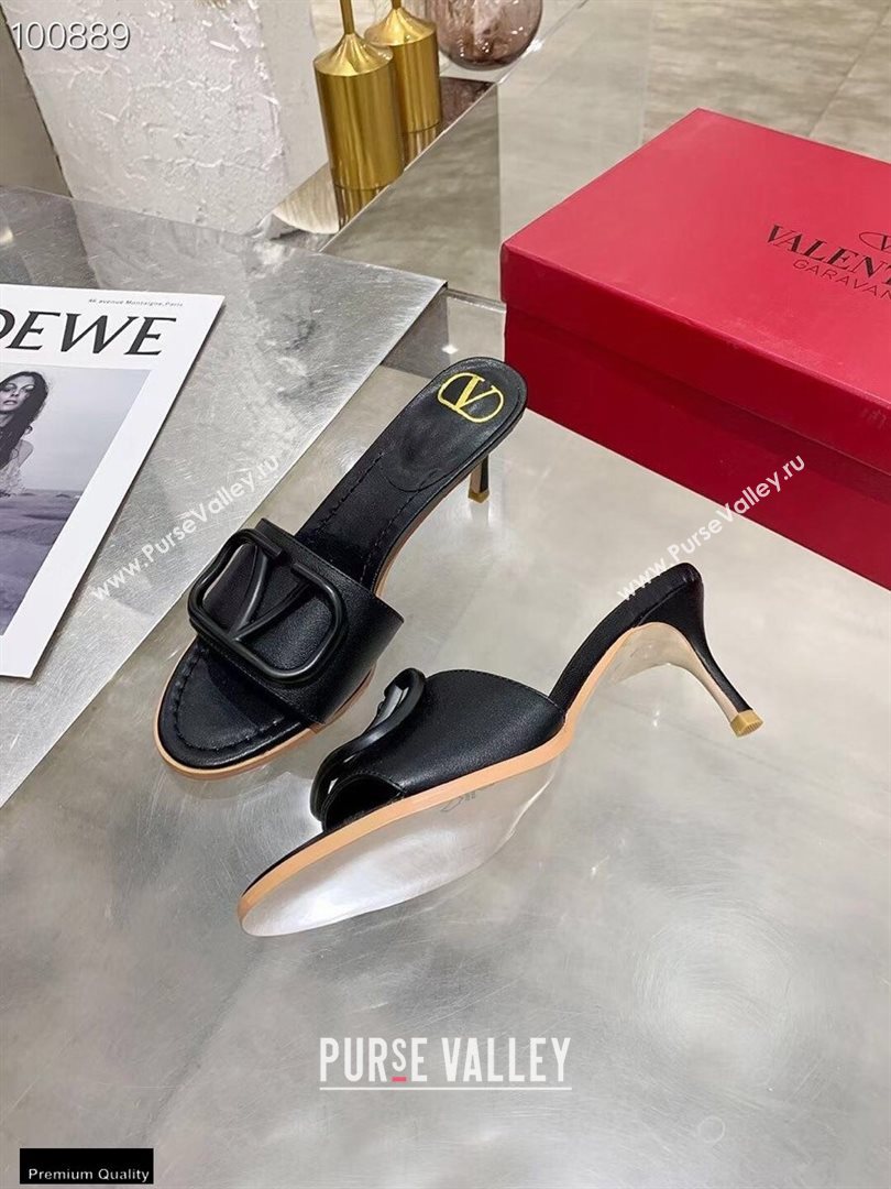 Valentino Heel 6.5cm VLogo Leather Mules Black 2020 (modeng-20112801)