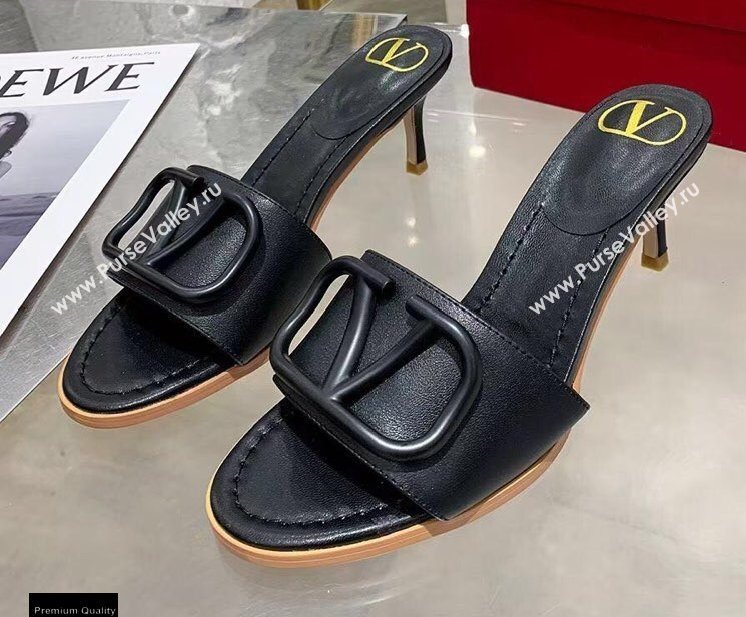 Valentino Heel 6.5cm VLogo Leather Mules Black 2020 (modeng-20112801)