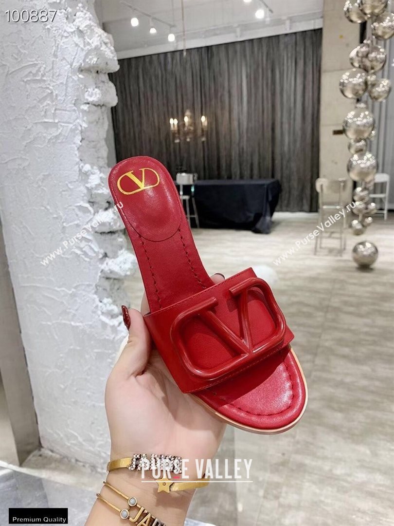 Valentino Heel 6.5cm VLogo Leather Mules Red 2020 (modeng-20112802)