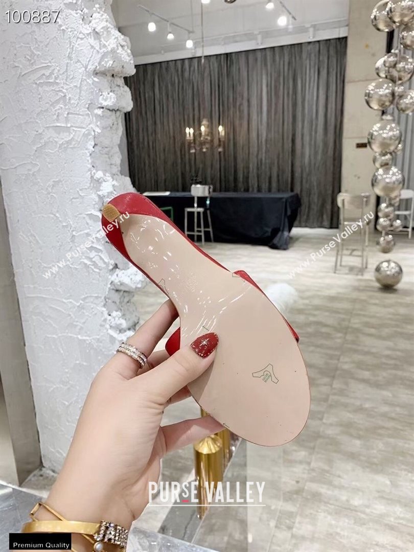 Valentino Heel 6.5cm VLogo Leather Mules Red 2020 (modeng-20112802)
