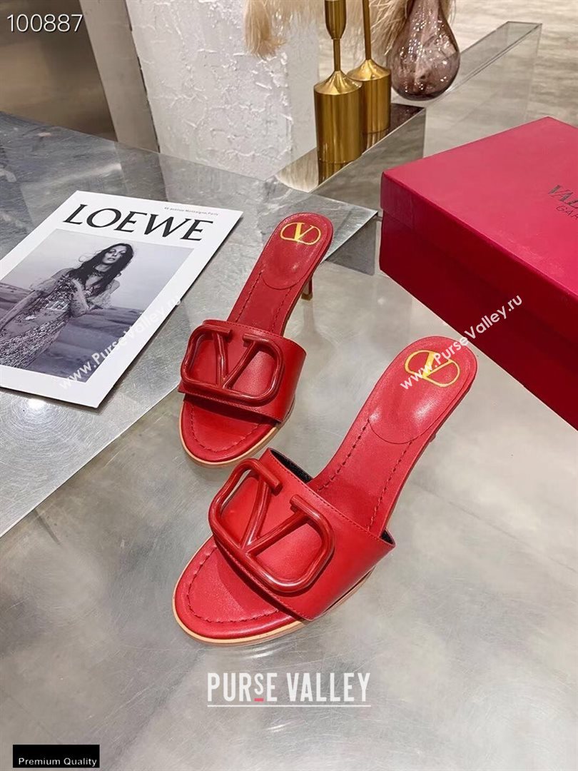 Valentino Heel 6.5cm VLogo Leather Mules Red 2020 (modeng-20112802)