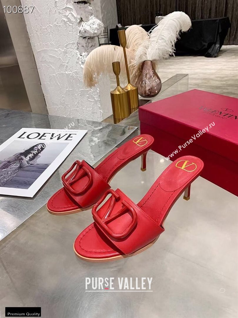 Valentino Heel 6.5cm VLogo Leather Mules Red 2020 (modeng-20112802)