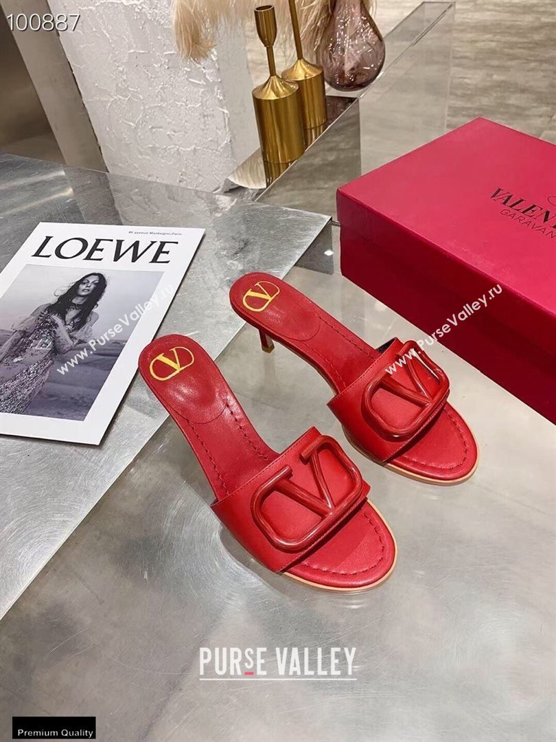 Valentino Heel 6.5cm VLogo Leather Mules Red 2020 (modeng-20112802)