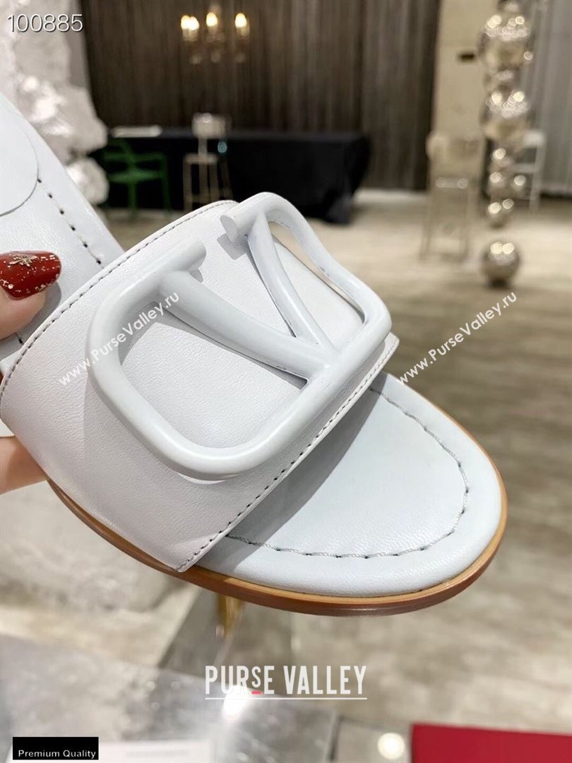 Valentino Heel 6.5cm VLogo Leather Mules White 2020 (modeng-20112803)