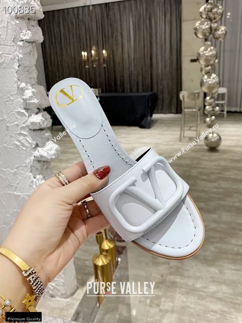 Valentino Heel 6.5cm VLogo Leather Mules White 2020 (modeng-20112803)
