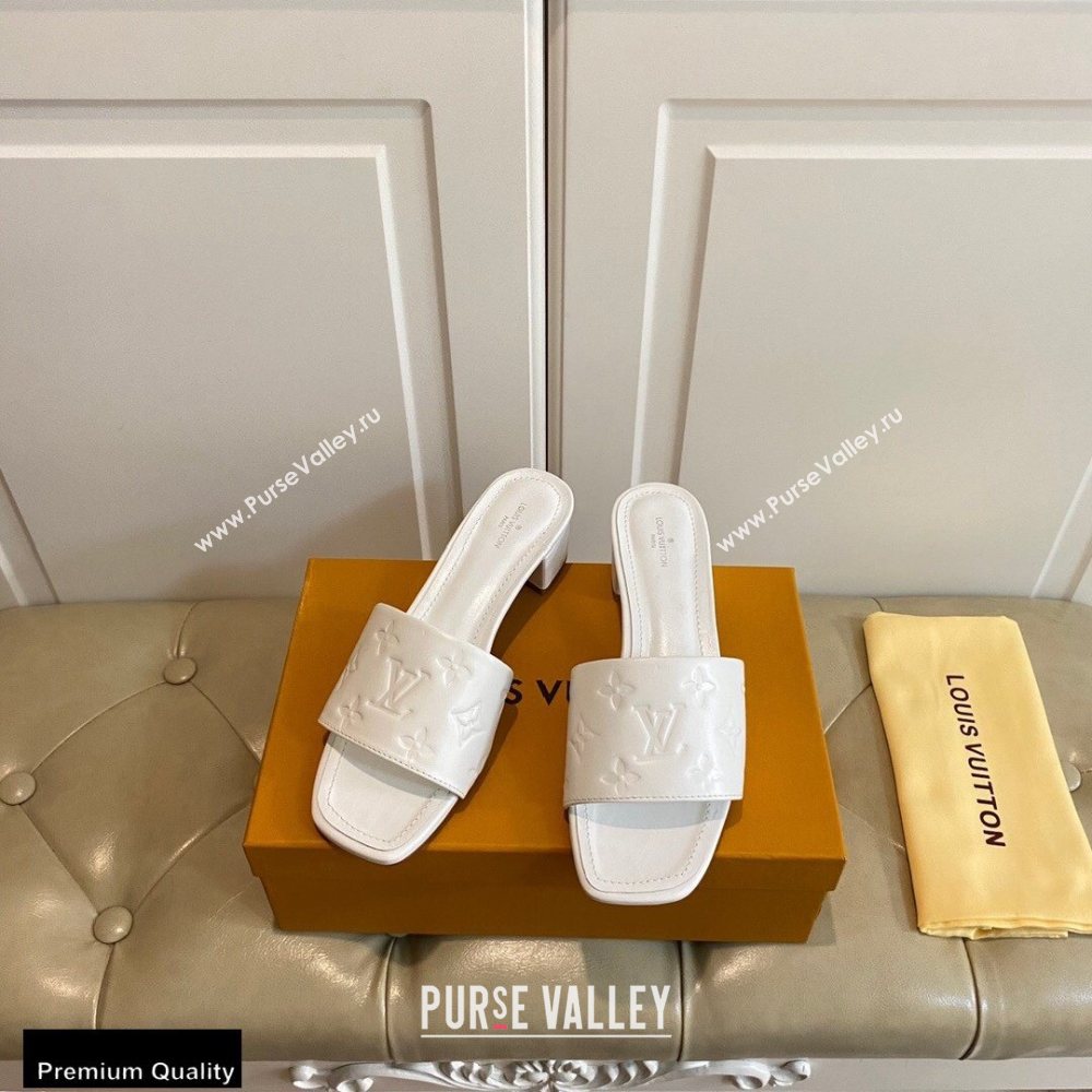 Louis Vuitton Heel 4cm Monogram Embossed Mules White 2020 (modeng-20113049)