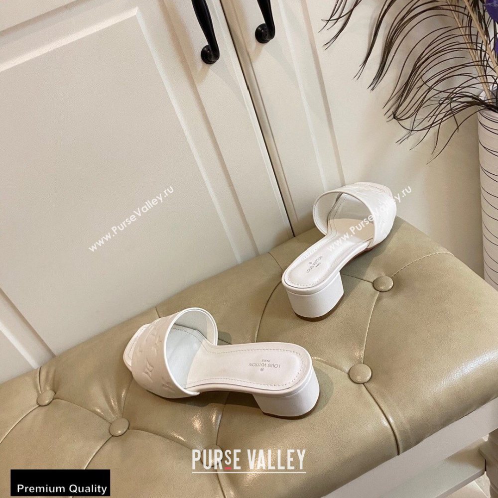 Louis Vuitton Heel 4cm Monogram Embossed Mules White 2020 (modeng-20113049)