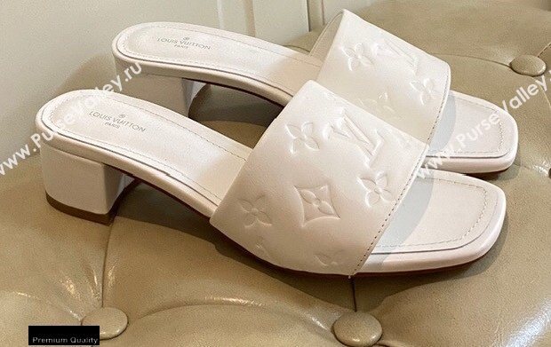 Louis Vuitton Heel 4cm Monogram Embossed Mules White 2020 (modeng-20113049)