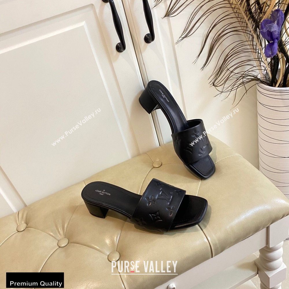 Louis Vuitton Heel 4cm Monogram Embossed Mules Black 2020 (modeng-20113048)