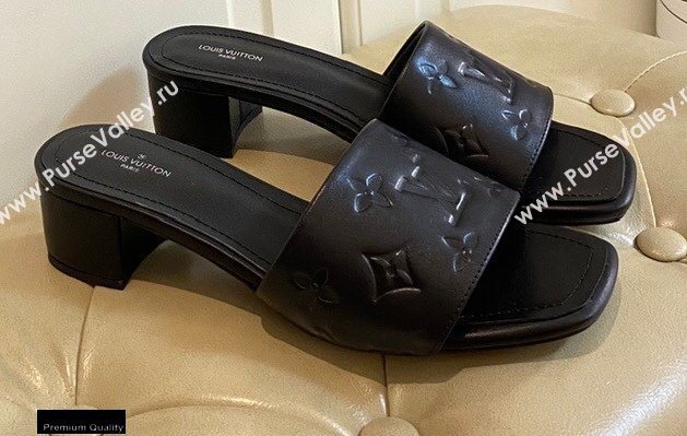 Louis Vuitton Heel 4cm Monogram Embossed Mules Black 2020 (modeng-20113048)