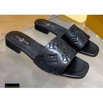 Louis Vuitton Monogram Embossed Flat Mules Black 2020 (modeng-20113039)