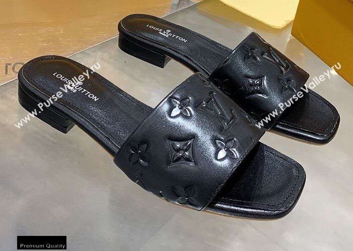 Louis Vuitton Monogram Embossed Flat Mules Black 2020 (modeng-20113039)