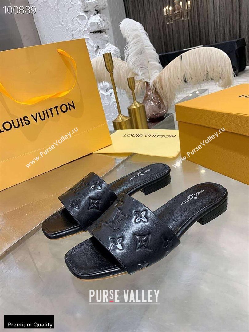 Louis Vuitton Monogram Embossed Flat Mules Black 2020 (modeng-20113039)