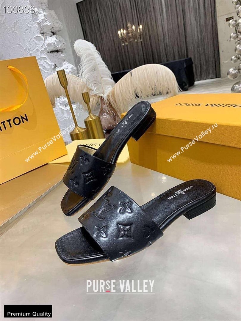 Louis Vuitton Monogram Embossed Flat Mules Black 2020 (modeng-20113039)