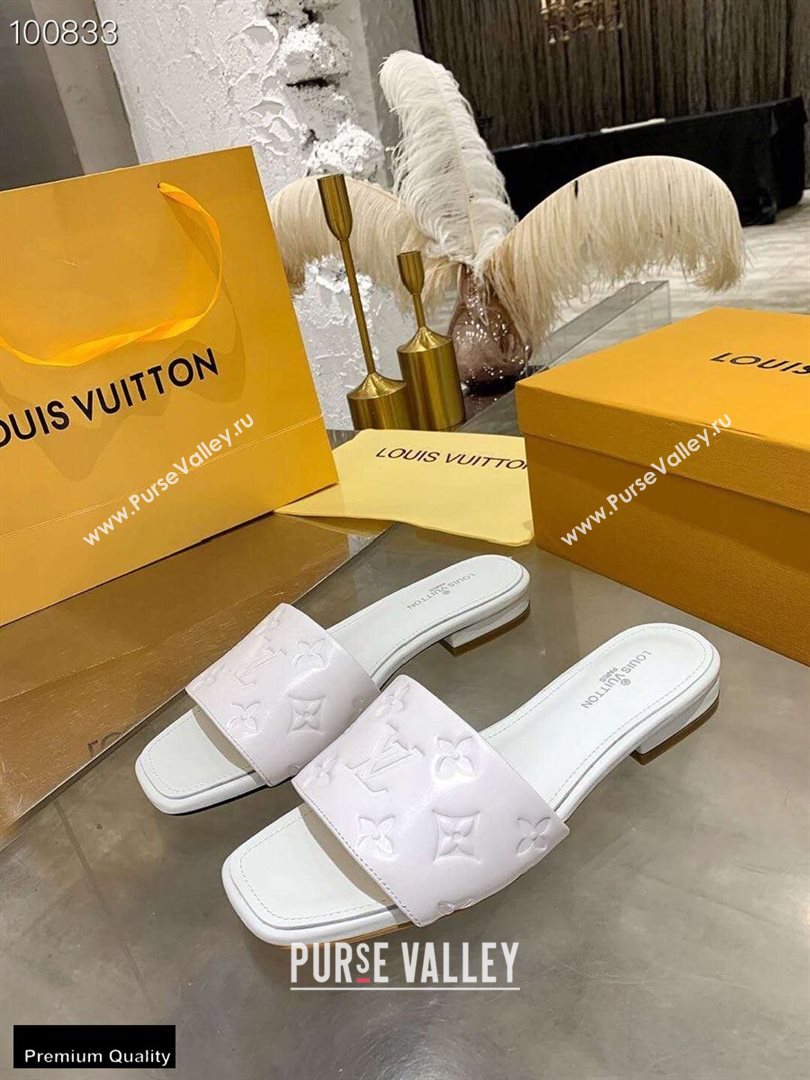 Louis Vuitton Monogram Embossed Flat Mules White 2020 (modeng-20113040)