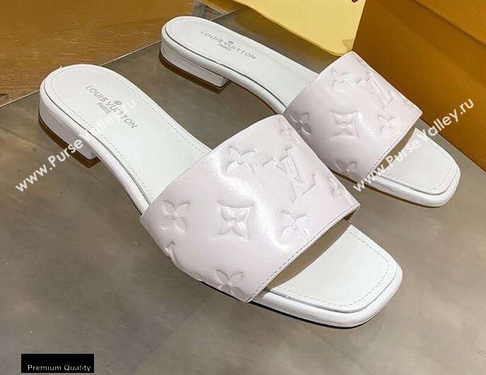 Louis Vuitton Monogram Embossed Flat Mules White 2020 (modeng-20113040)