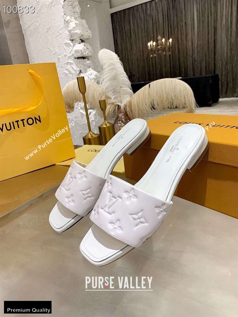 Louis Vuitton Monogram Embossed Flat Mules White 2020 (modeng-20113040)