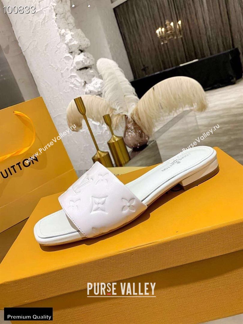 Louis Vuitton Monogram Embossed Flat Mules White 2020 (modeng-20113040)