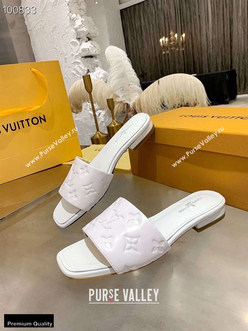 Louis Vuitton Monogram Embossed Flat Mules White 2020 (modeng-20113040)