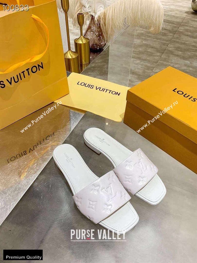 Louis Vuitton Monogram Embossed Flat Mules White 2020 (modeng-20113040)