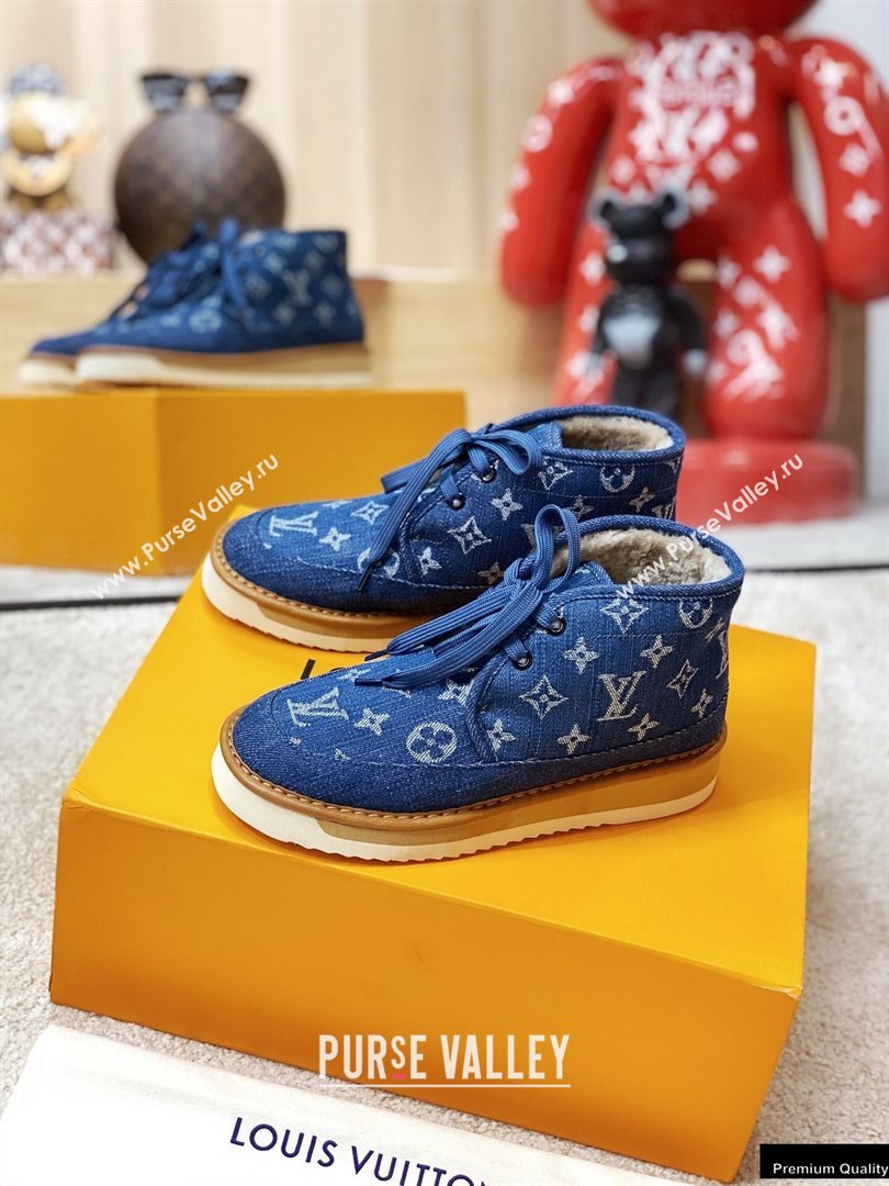 Louis Vuitton Shearling LV Cozy Ankle Boots Denim Blue 2020 (modeng-20112116)