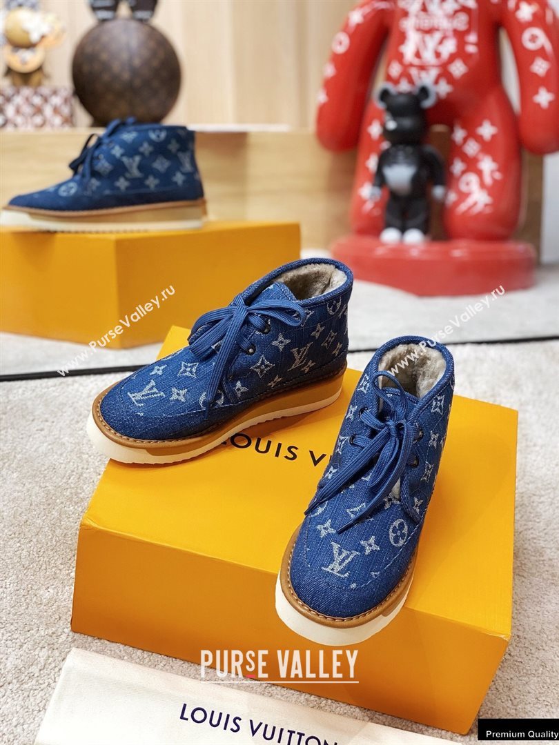 Louis Vuitton Shearling LV Cozy Ankle Boots Denim Blue 2020 (modeng-20112116)