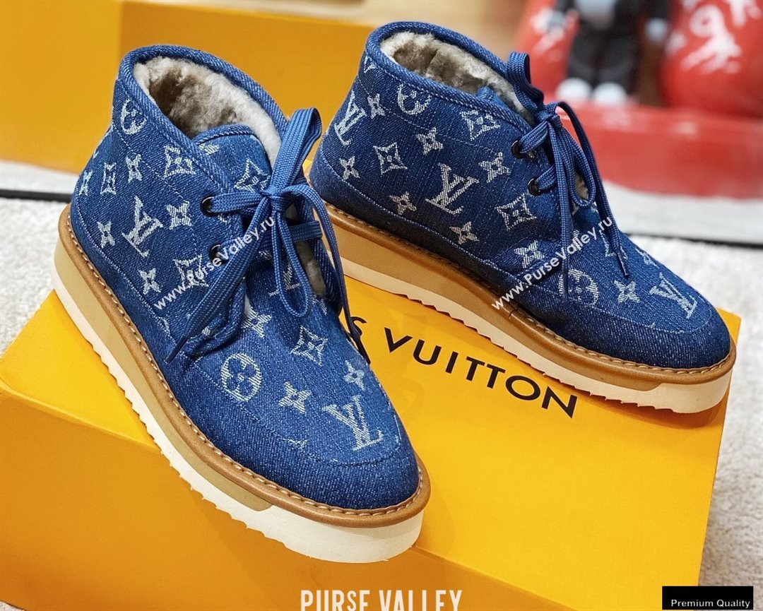 Louis Vuitton Shearling LV Cozy Ankle Boots Denim Blue 2020 (modeng-20112116)