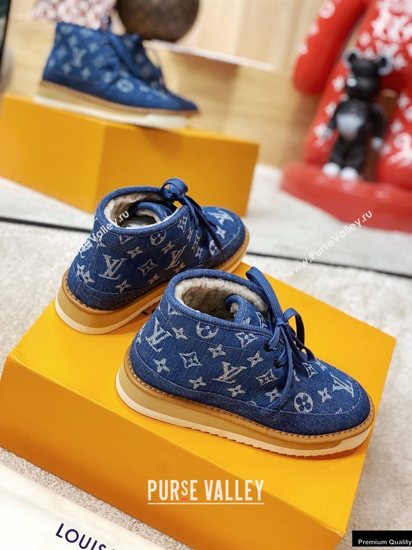 Louis Vuitton Shearling LV Cozy Ankle Boots Denim Blue 2020 (modeng-20112116)