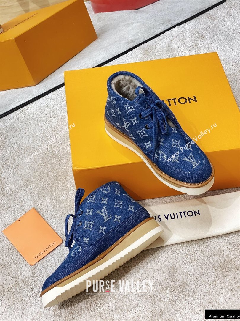 Louis Vuitton Shearling LV Cozy Ankle Boots Denim Blue 2020 (modeng-20112116)