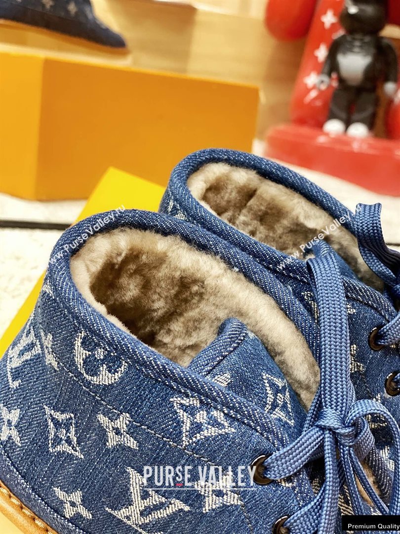 Louis Vuitton Shearling LV Cozy Ankle Boots Denim Blue 2020 (modeng-20112116)