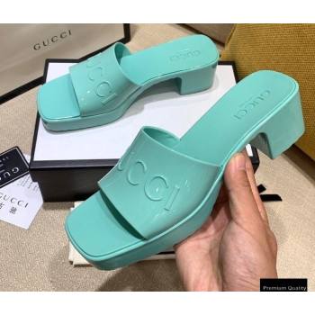 Gucci Heel 5.5cm Platform 2.5cm Embossed Logo Rubber Slide Sandals Green 2020 (modeng-20113011)