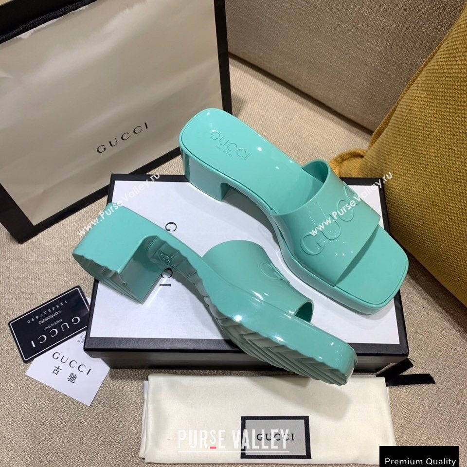 Gucci Heel 5.5cm Platform 2.5cm Embossed Logo Rubber Slide Sandals Green 2020 (modeng-20113011)