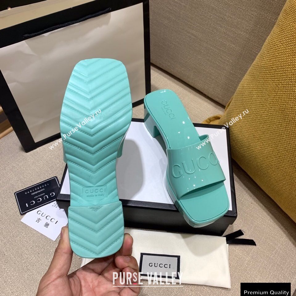 Gucci Heel 5.5cm Platform 2.5cm Embossed Logo Rubber Slide Sandals Green 2020 (modeng-20113011)