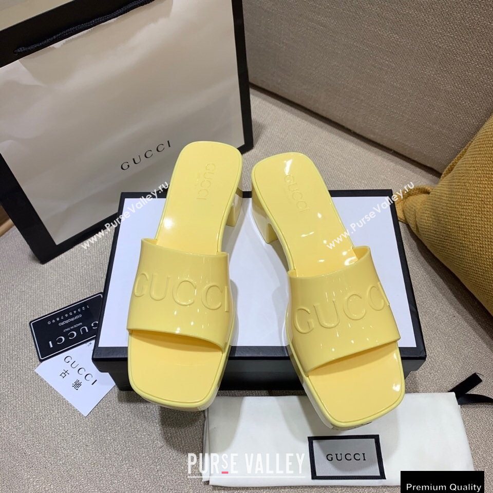 Gucci Heel 5.5cm Platform 2.5cm Embossed Logo Rubber Slide Sandals Yellow 2020 (modeng-20113012)