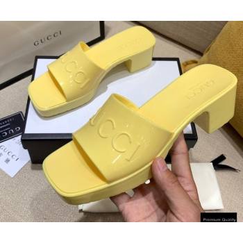 Gucci Heel 5.5cm Platform 2.5cm Embossed Logo Rubber Slide Sandals Yellow 2020 (modeng-20113012)