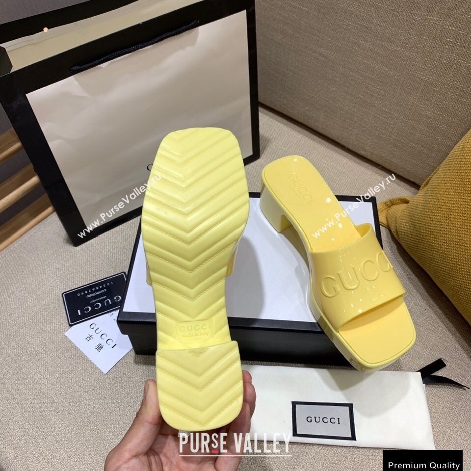 Gucci Heel 5.5cm Platform 2.5cm Embossed Logo Rubber Slide Sandals Yellow 2020 (modeng-20113012)